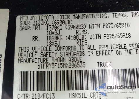 2021 Toyota Tundra Sr5 из США, поврежденный, VIN 5TFRY5F15MX286535